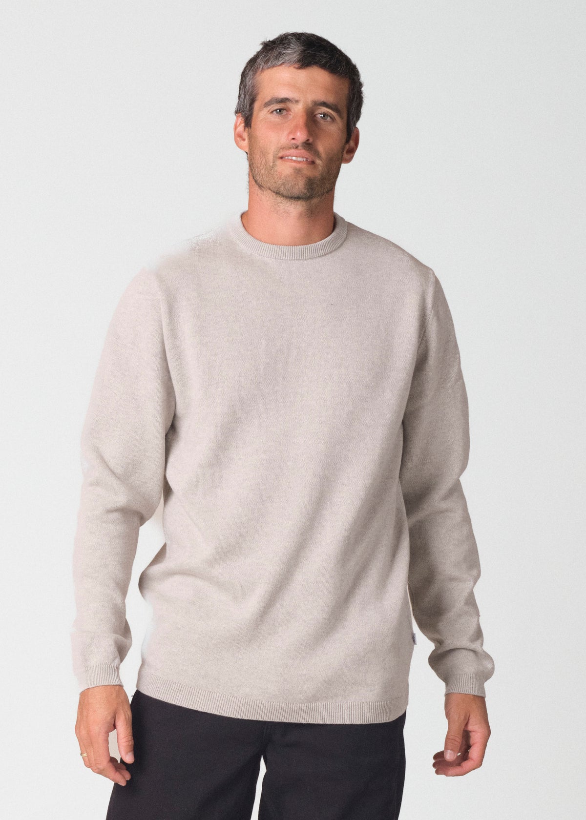 Klitmøller Collective ApS Mens basic cotton knit Knitted sweaters Cream melange