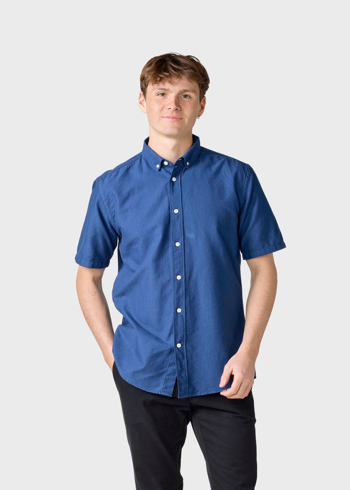 Klitmøller Collective ApS Mikkel striped shirt Shirts White/navy/ocean overdye