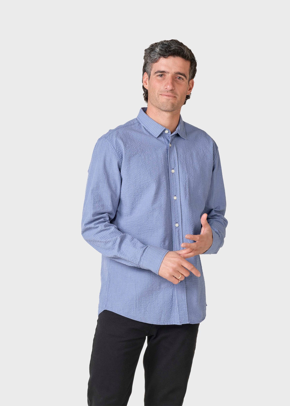 Klitmøller Collective ApS Morten stripe shirt Shirts White/navy/light blue overdye