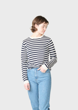 Klitmøller Collective ApS Womens basic stripe merino knit Knitted sweaters Cream/navy