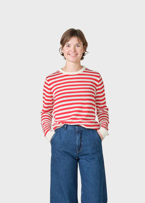 Klitmøller Collective ApS Womens basic stripe merino knit Knitted sweaters Cream/red