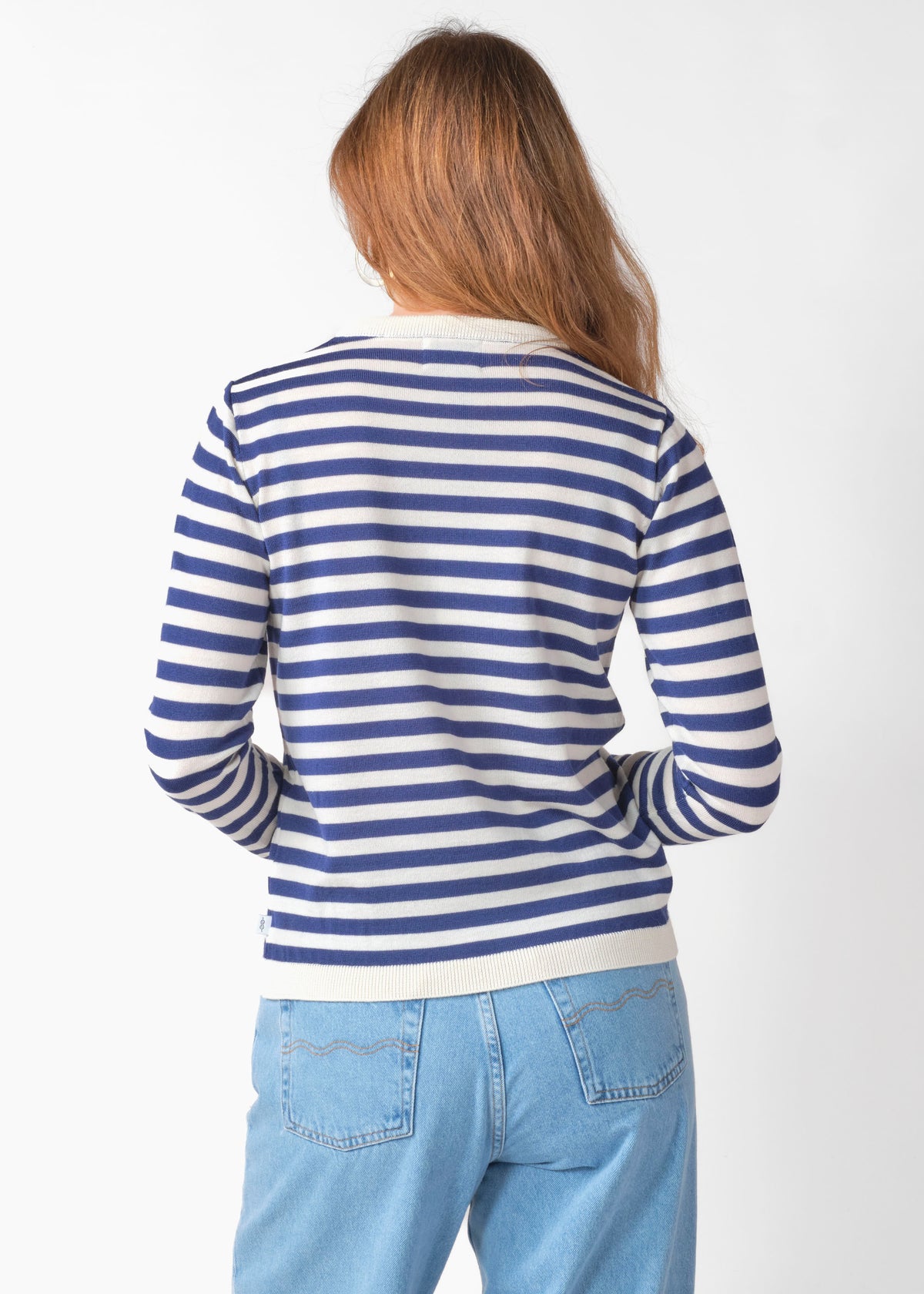 Klitmøller Collective ApS Womens basic stripe merino knit Knitted sweaters Cream/surf blue