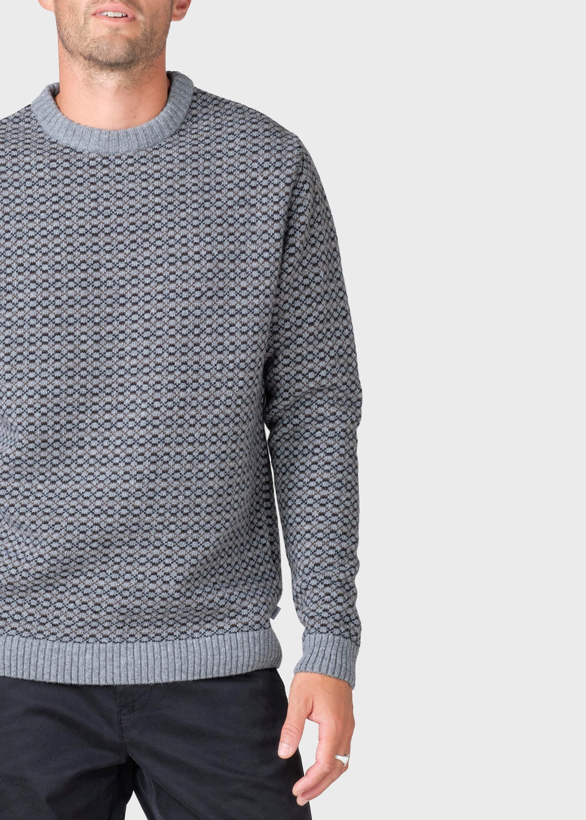 Klitmøller Collective ApS Asger knit Knitted sweaters Light grey/black/taupe