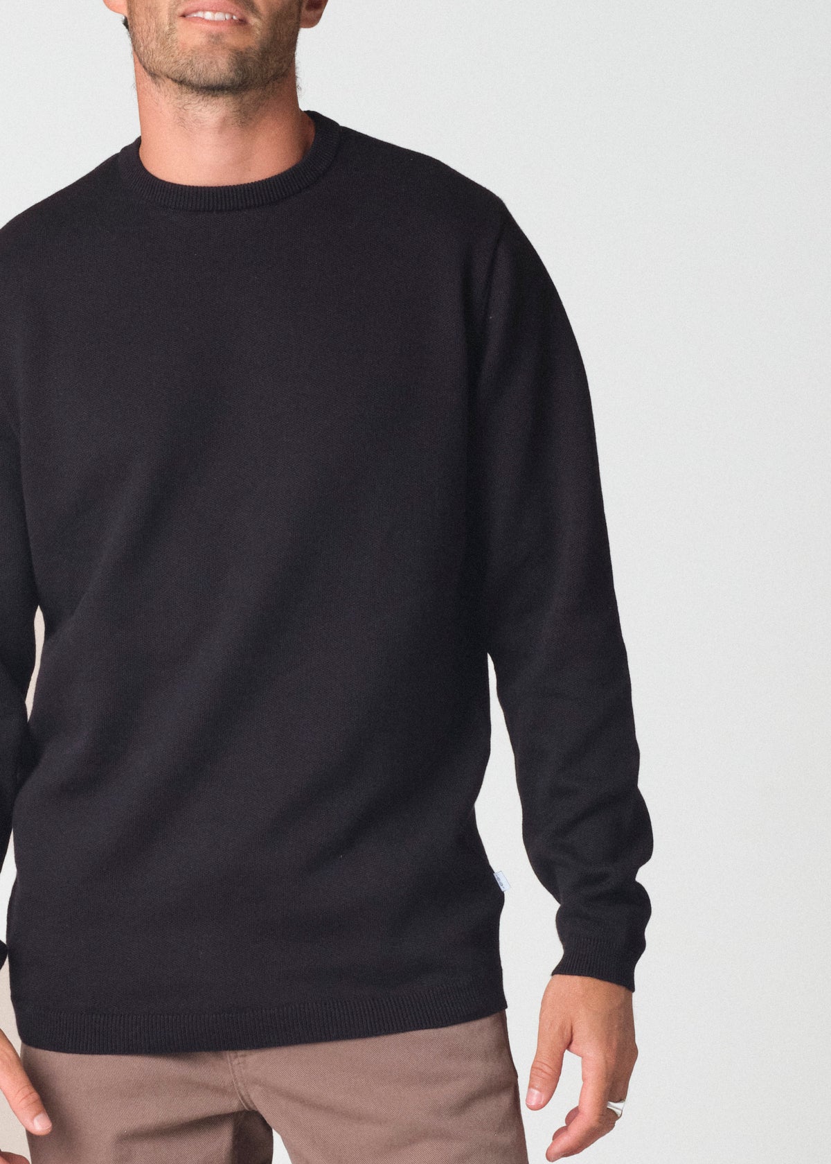 Klitmøller Collective ApS Mens basic cotton knit Knitted sweaters Black