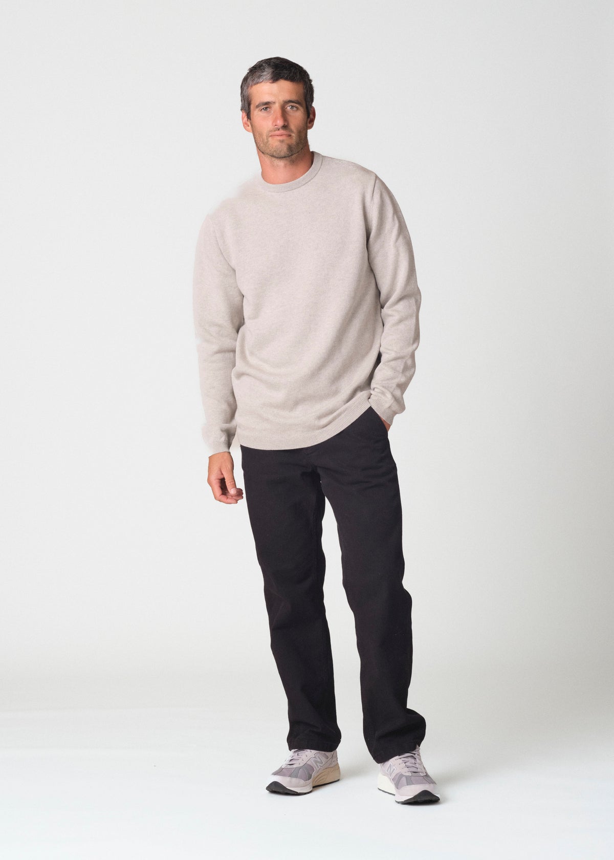 Klitmøller Collective ApS Mens basic cotton knit Knitted sweaters Cream melange