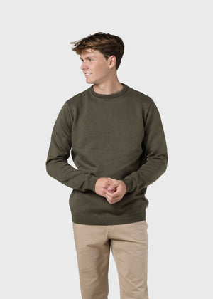 Klitmøller Collective ApS Mens basic cotton knit Knitted sweaters Olive