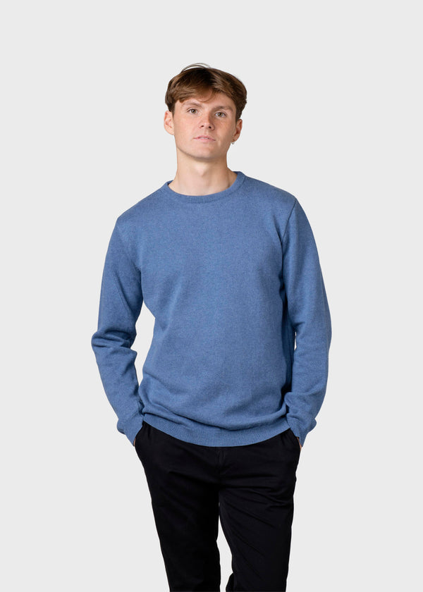 Klitmøller Collective ApS Mens basic cotton knit Knitted sweaters Sky blue