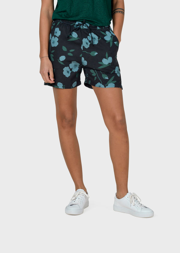 Klitmøller Collective ApS Miriam shorts Walkshorts Black bottom/moss green/sky blue flowers