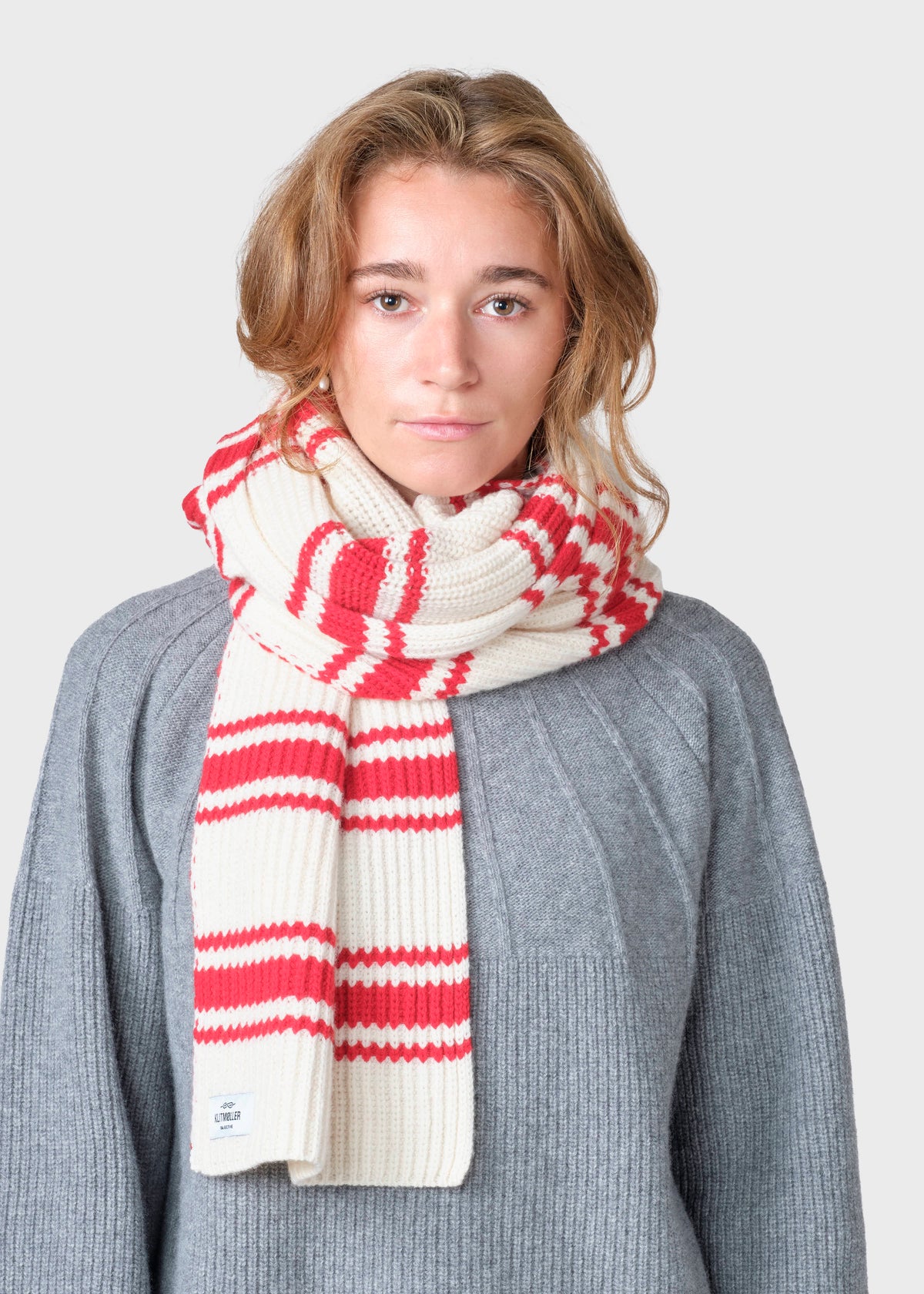 Klitmøller Collective ApS Stripe wool scarf  Scarfs Cream/red
