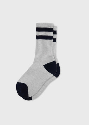 Klitmøller Collective ApS Striped merino sock Socks Pastel grey/navy
