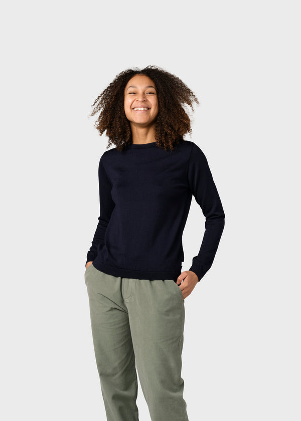 Klitmøller Collective ApS Womens basic merino knit Knitted sweaters Navy