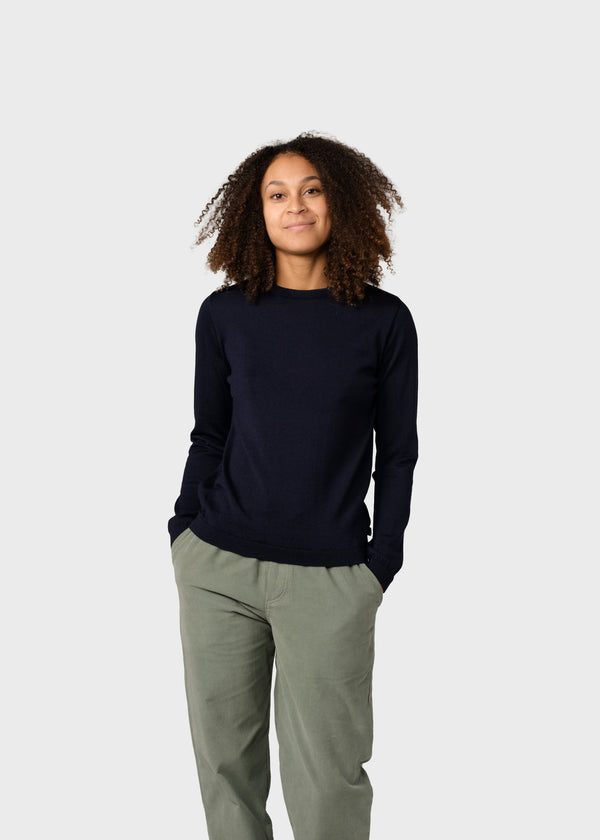 Klitmøller Collective ApS Womens basic merino knit Knitted sweaters Navy