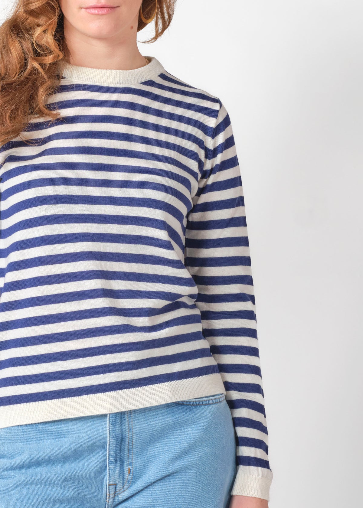 Klitmøller Collective ApS Womens basic stripe merino knit Knitted sweaters Cream/surf blue