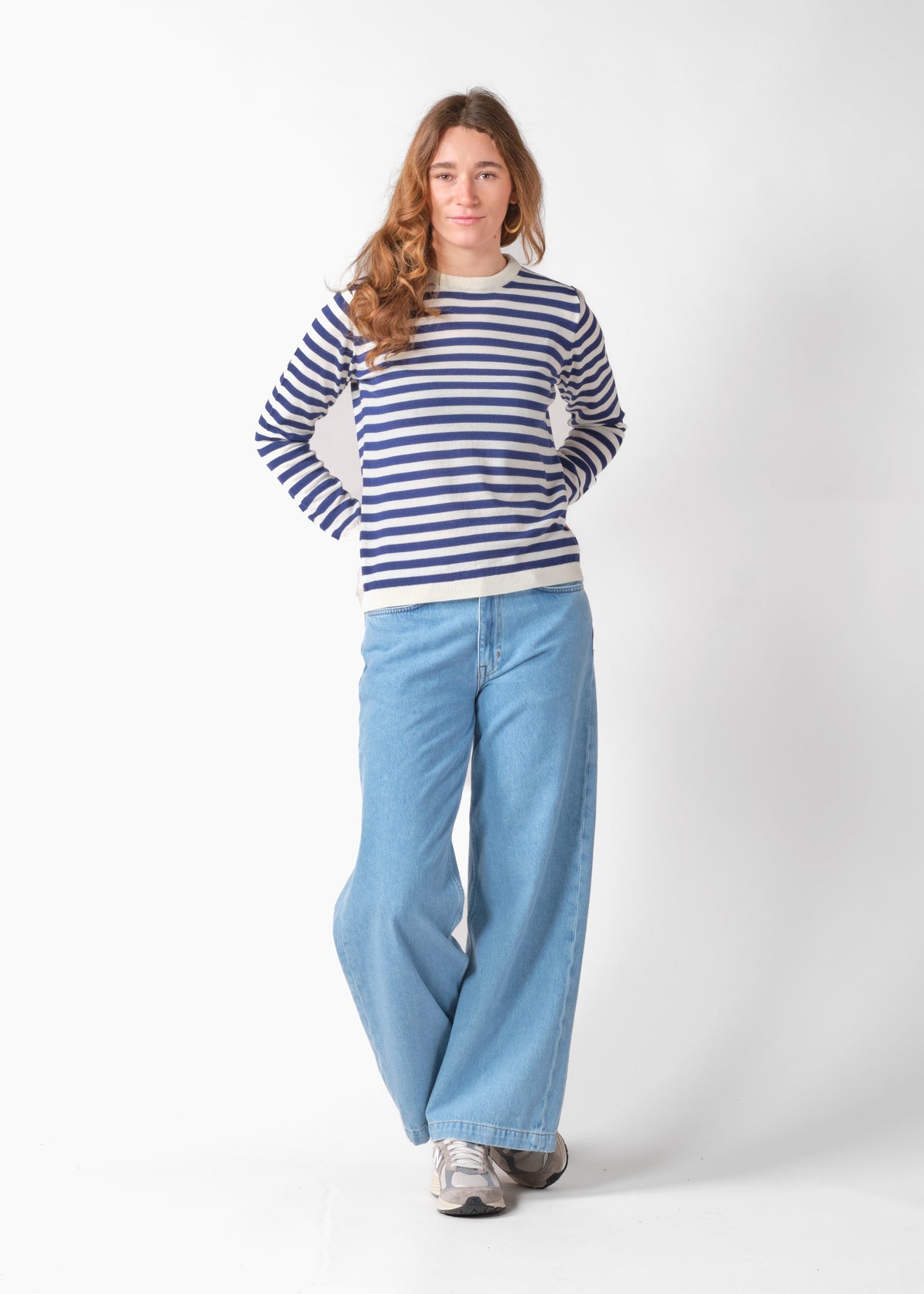 Klitmøller Collective ApS Womens basic stripe merino knit Knitted sweaters Cream/surf blue