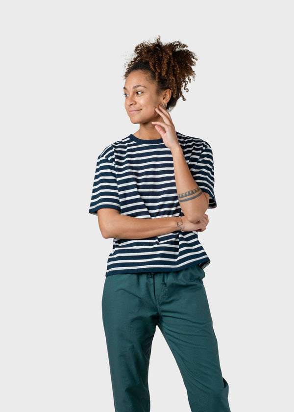 Klitmøller Collective ApS Womens striped boxy tee T-Shirts Navy/cream